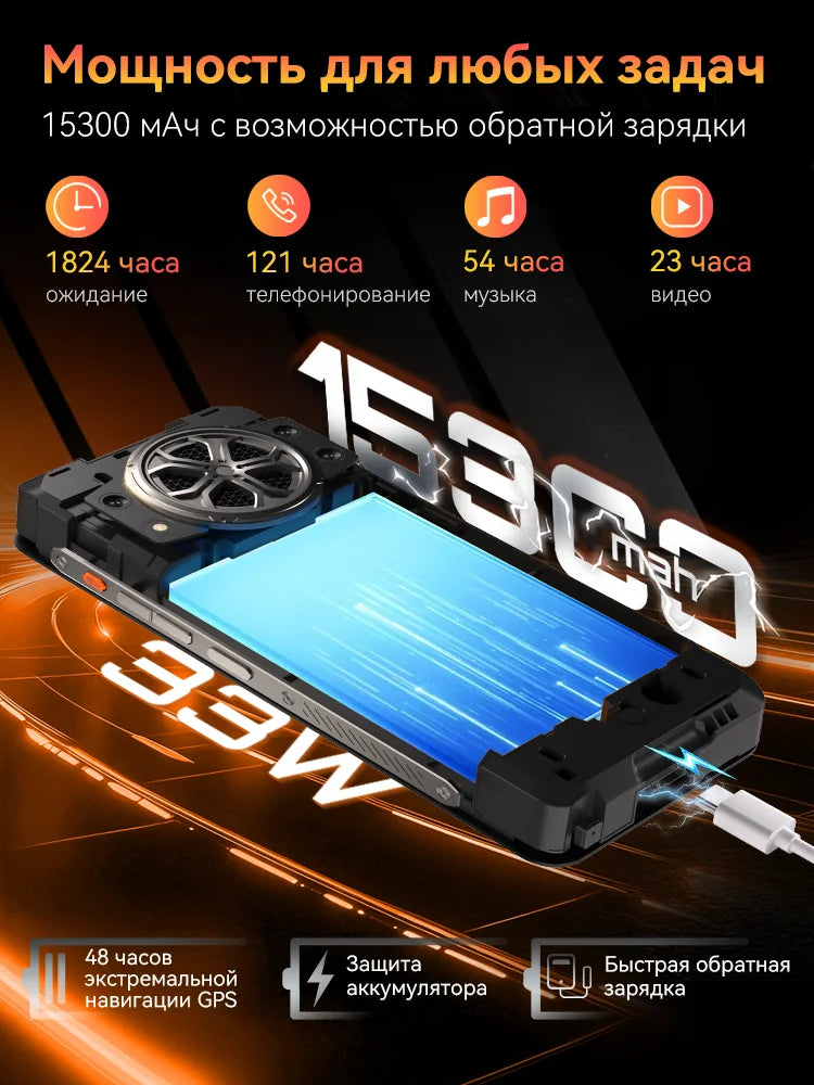 Android 15, smartphone Cubot King Kong Power 5, pantalla de 6.88" a 120Hz, batería de 15300mAh, 16GB de RAM (6+10) 128GB de ROM, MTK G100, altavoz de 5W