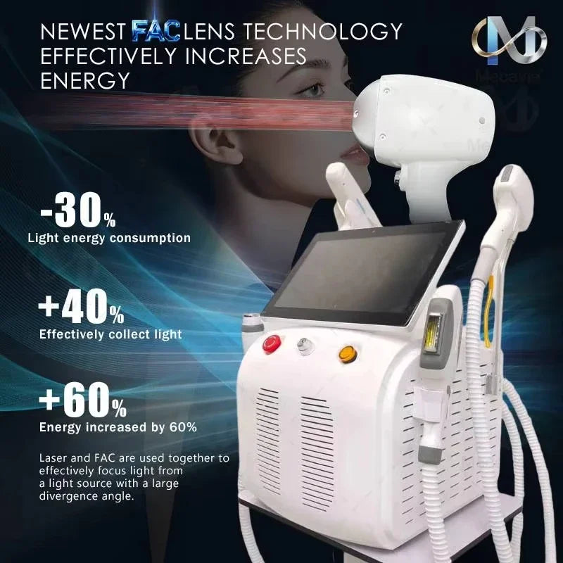 Máquina de Depilación Láser Sin Dolor 4 en 1 con Diodo RF Soprano de Titanio Ice Platinum 755/808/940/1064nm y Láser Nd:YAG de 4 Ondas