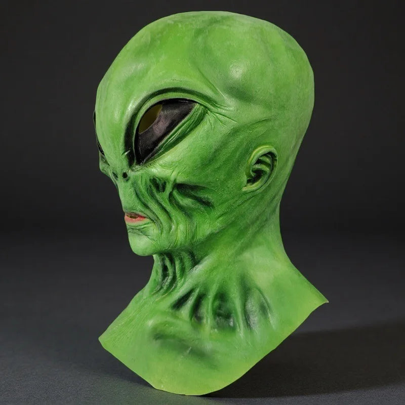 Halloween Mask Alien Latex Mask Full Face Green Horror Halloween UFO Horror Headset