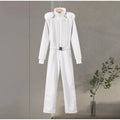 Traje de esquí casual con capucha y cuello de piel para mujer, abrigo con cinturón y cremallera, pantalón recto, monos, ropa de invierno 2025, ropa exterior sólida para damas.