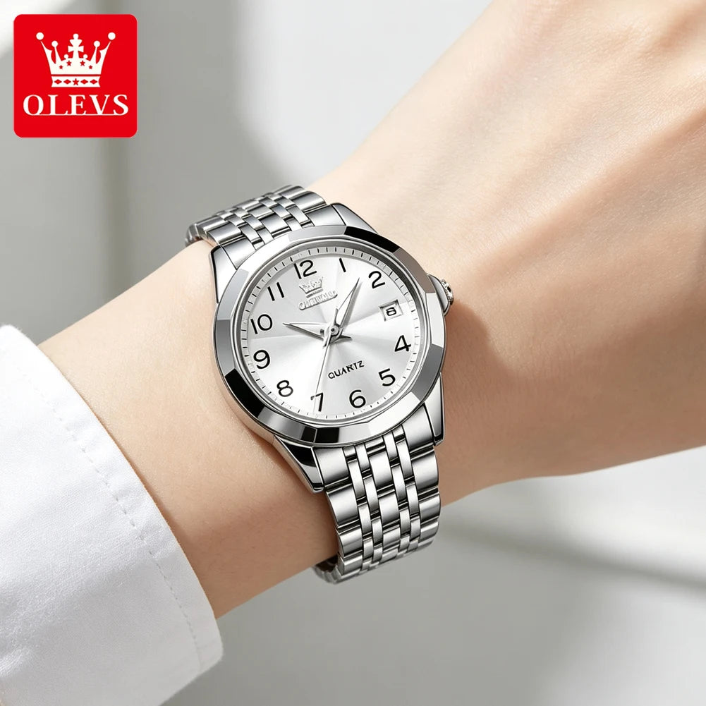OLEVS Womens Watch Classic Dress Number Female Watches for Ladies Analog Quartz Stainless Steel Waterproof Luminous Date 9970