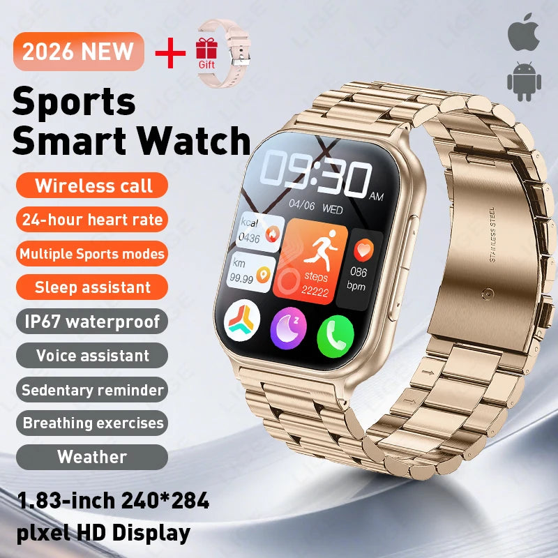 LIGE Nuevo Reloj Inteligente de 700mAh para Hombres y Mujeres, Deportivo, Rastreador de Fitness, Impermeable, Monitor de Frecuencia Cardíaca 24H Integrado, Llamadas Bluetooth, Smartwatch HD de 1.83"