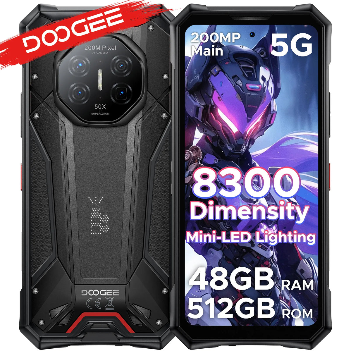 Smartphone robusto DOOGEE S300 Pro 5G, 6,78", 120Hz, Dimensity 8300, cámara de 200MP, batería de 11000mAh, 48GB(16+32GB), 512GB, Android 16, NFC, compatible con Google Play