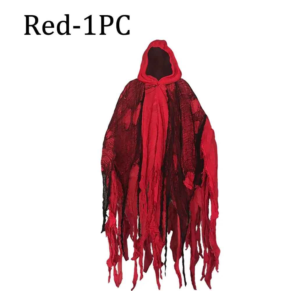 Capas con capucha para Halloween, disfraz de fantasma, muerte, gótico, Horror, Zombie, accesorios de fiesta del Día de los muertos, capas deshilachadas