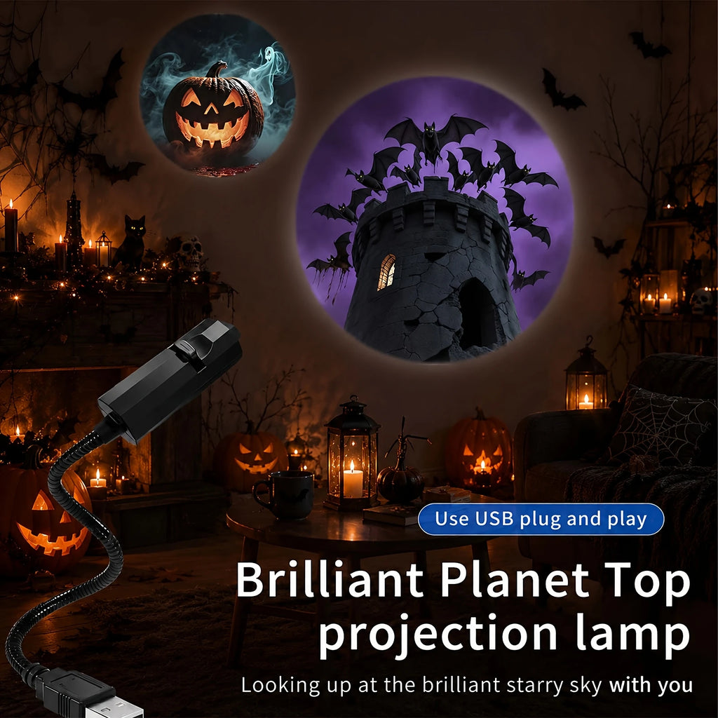 Lámpara de proyección LED USB para Halloween, 3/6 piezas, luz con patrones de fantasma y esqueleto, luz nocturna, luz de ambiente navideño, decoración festiva