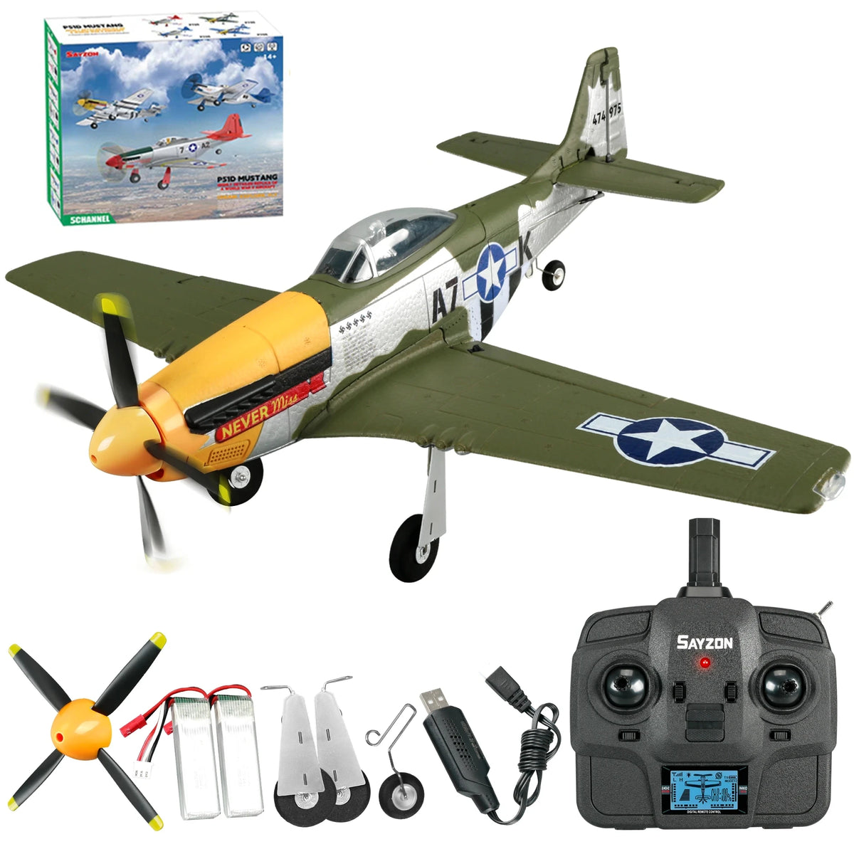 Avión RC 2026 de 5 Canales, 2.4G, P51D Mustang, Ala Fija, Envergadura de 510 mm, 3D/6G con Giroscopio y Motor sin Escobillas, Juguete de Combate para Exteriores