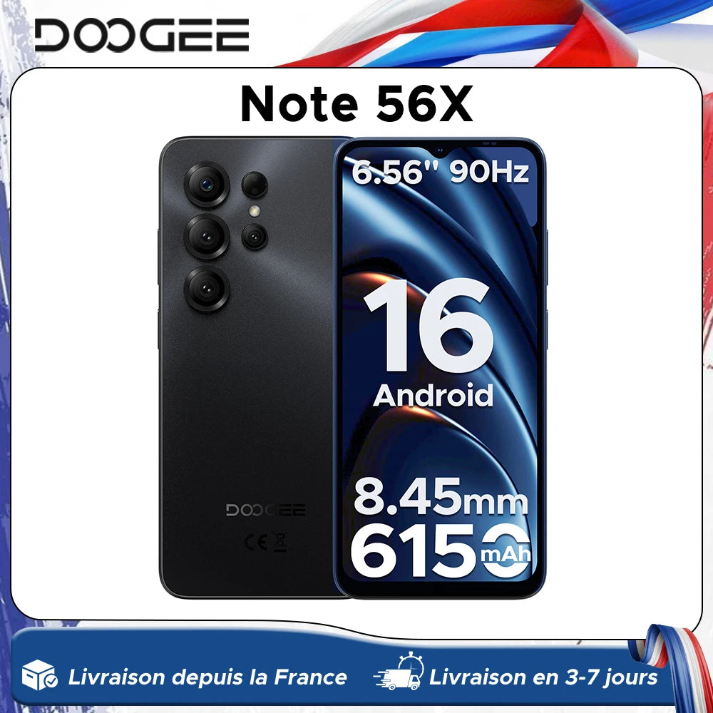 Versión Global DOOGEE Note56 X Smartphone Android 16 24GB RAM(3GB+21GB) 64GB ROM Pantalla de 6.56'' Batería de 6150mAh Teléfono Móvil