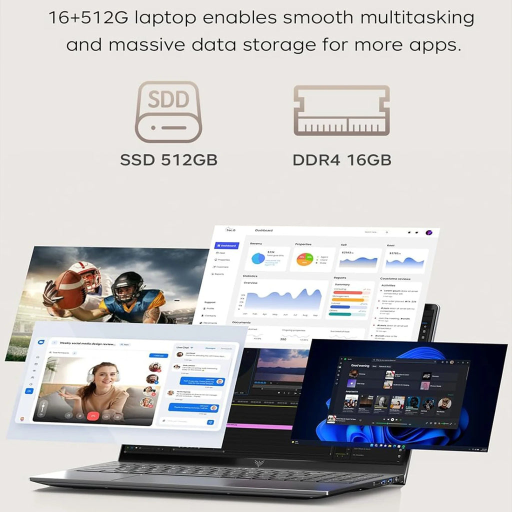 Ordenador portátil para juegos KAMRUI LX15PRO AMD Ryzen 5 7430U, 15,6 pulgadas FHD LPS, 16 GB DDR4, 512 GB SSD M.2, Windows 11 Pro, giro de 180°, Wifi6, BT5, portátil para oficina