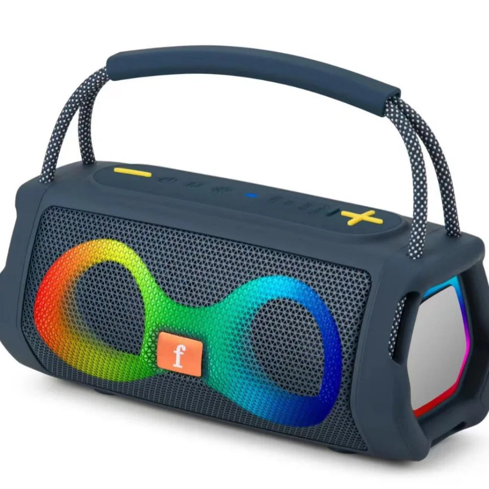 Altavoz Bluetooth portátil ET-313, boombox inalámbrico con graves potentes, luces LED RGB, diseño con asa e impermeable para fiestas al aire libre