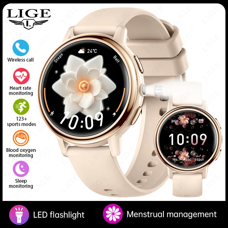Reloj inteligente para hombre LIGE 2026, pantalla HD de 1.26", recordatorio de llamadas, monitor de salud fisiológica, linterna LED, regalo para mujer, reloj inteligente femenino