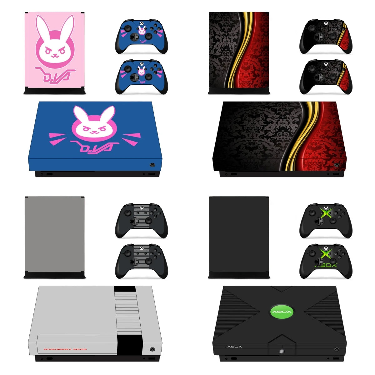 Personalización, diseño personalizado, vinilos adhesivos para cubrir completamente la consola y el mando de Xbox One X