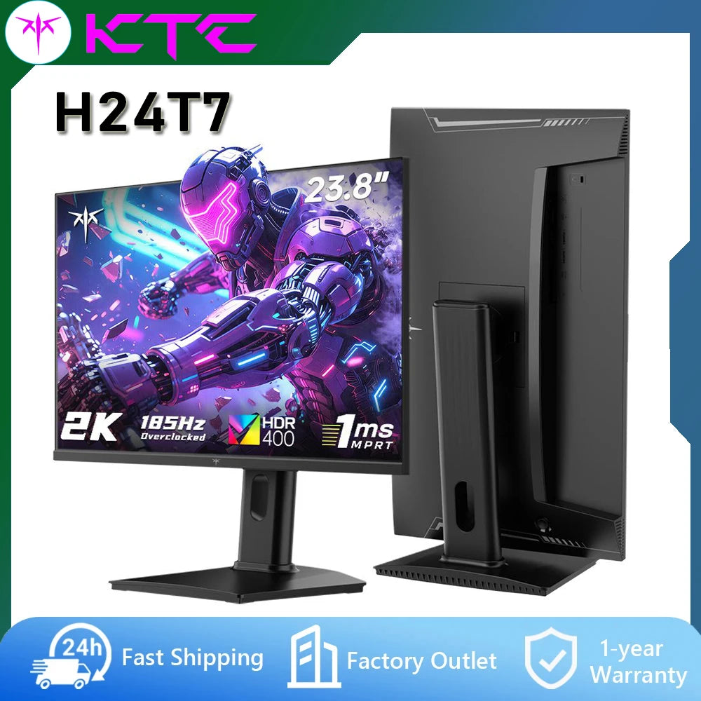 Monitor para Juegos KTC H24T7 de 23.8 Pulgadas, 2K QHD 2560x1440, 185Hz, IPS Rápido, HDR400, 1ms MPRT, Compatible con FreeSync y G-Sync, Cuidado de la Vista, Soporte Ajustable en Altura