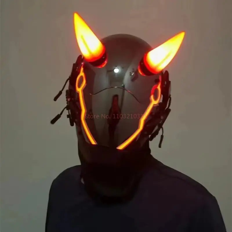 Máscara de casco nuevo Cyberpunk Samurai Robot Tech Shinobi especial Punk Techwear con luz Led máscara de Cosplay juguete niños regalo de Halloween ﻿