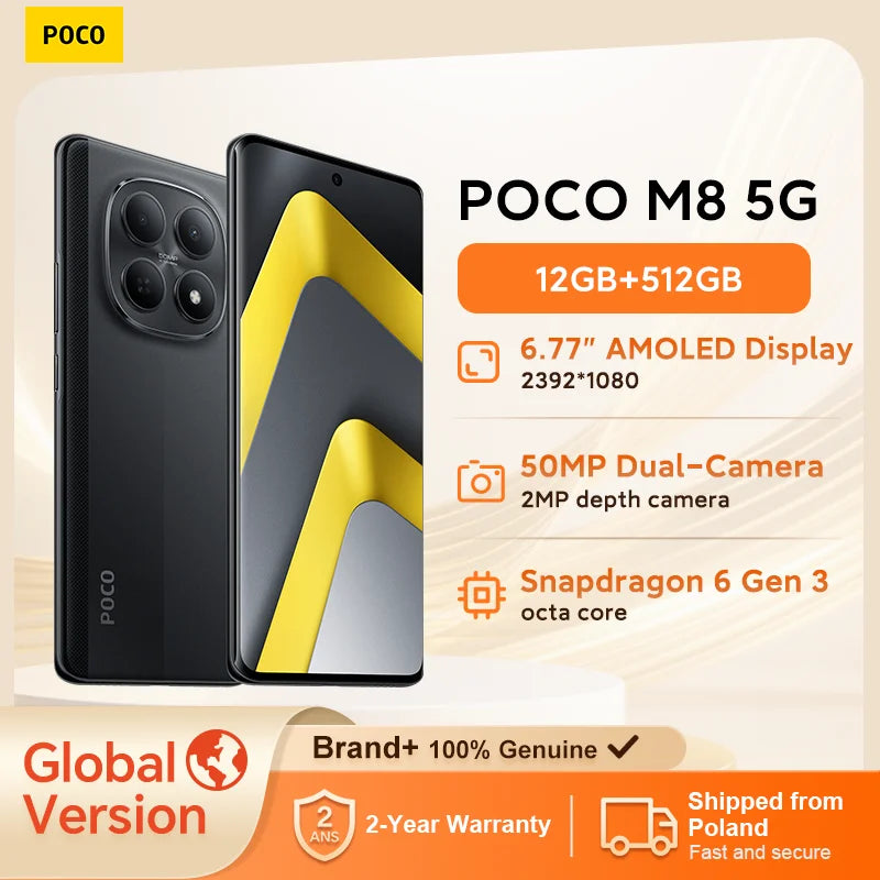 Global Version Poco M8 5g 12Gb 512Gb Smartphone Snapdragon 6 Gen 3 6.77" Amoled Display 50Mp Camera 5520Mah Battery 45W Poco Cellphone