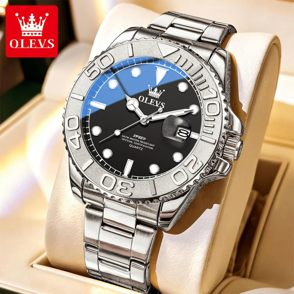 Reloj de cuarzo original OLEVS 2720 para hombre, resistente al agua 30M, función luminosa, calendario, esfera clásica.