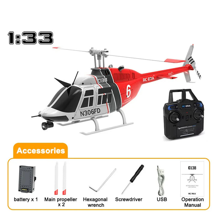 Helicóptero de Control Remoto Kid C138 RC ERA, Simulación de 4 Canales, Bell 206, Retención de Altitud, 2.4g, Giroscopio de 6 Ejes Original