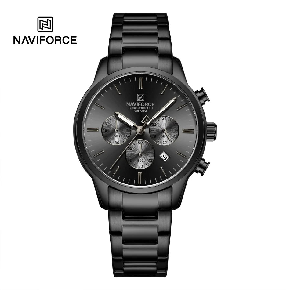 NAVIFORCE Men's Watch Quartz Calendar 3ATM Water Resistant Date Display Steel Band Fashionable Sports Luxury Wristwatch NF8076