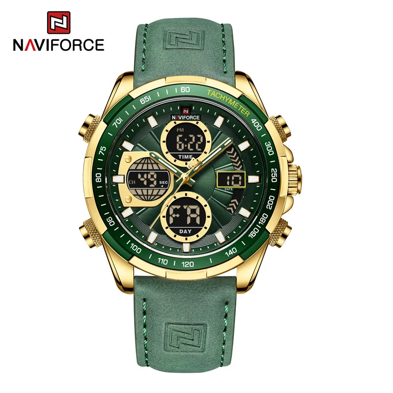 Relojes deportivos NAVIFORCE 2022 para hombre, resistentes, luminosos, de doble pantalla, cuarzo impermeable, correa de cuero genuino, Relogio Masculino