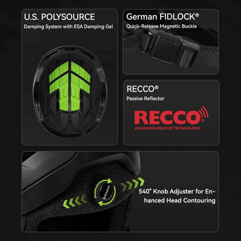 COPOZZ-casco de esquí para adultos y invierno, sistema de rescate de posicionamiento REECCO antiimpacto para exteriores, transpirable, casco de seguridad para esquí para hombres y mujeres