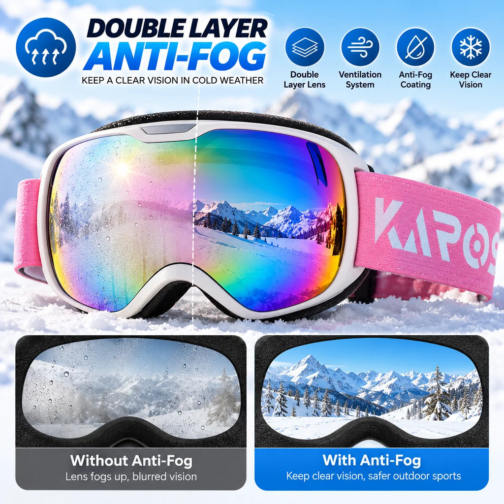 Gafas de esquí para niños, con doble capa, tratamiento antivaho, protección UV400, resistentes al viento, para deportes de invierno, esquí al aire libre, para niños y niñas.