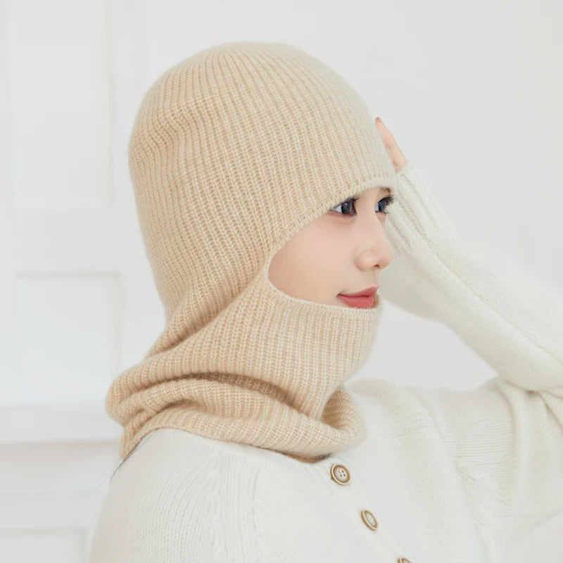 Gorro 100% Cachemira para Mujer, Pasamontañas Tejido, Calentador de Cuello, Máscara Facial, Gorro de una Pieza para Hombre, Envoltura para la Cabeza a Prueba de Frío para Ciclismo