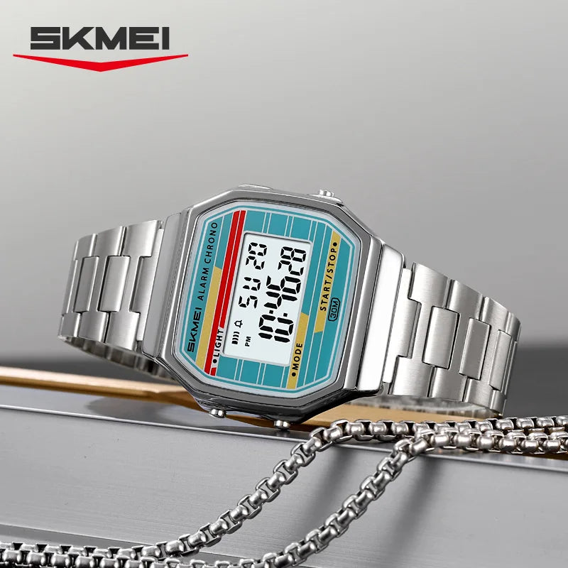 Reloj digital electrónico clásico SKMEI 2514 con cronómetro y alarma, estilo retro para hombre