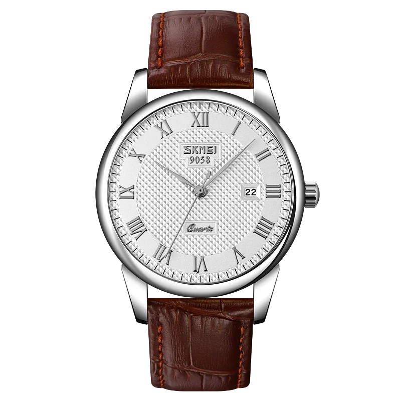 Reloj de cuarzo para hombre Skmei, resistente al agua 3Bar, reloj de pulsera para hombre, marca superior de lujo con correa de cuero 9058