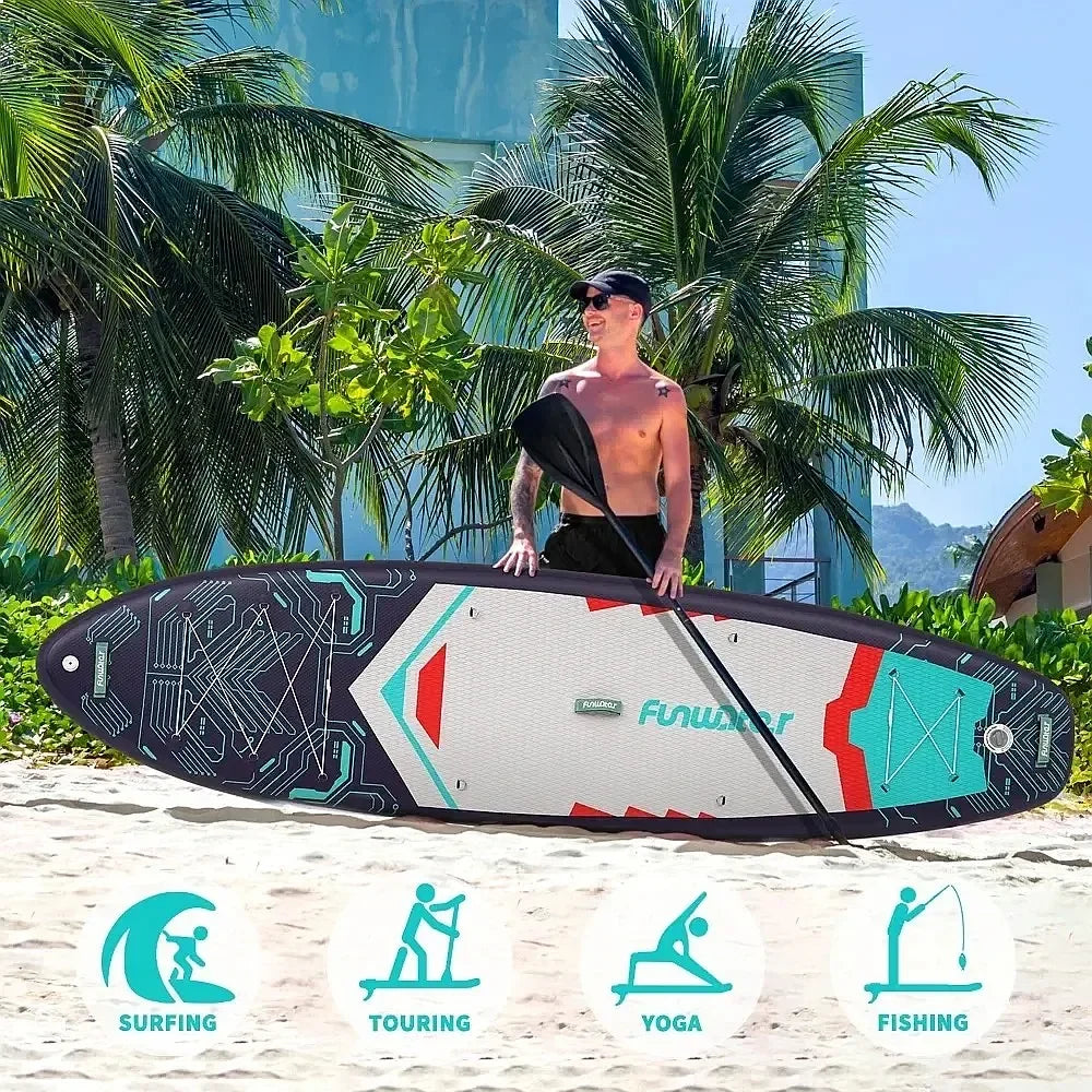 FunWater SUPFW50B Tabla de Paddle Surf Inflable 350x90x15cm para Adultos, Capacidad de 200kg, con Bolsa Impermeable de 10L, Inflador, Mochila, Remo y Correa de Seguridad