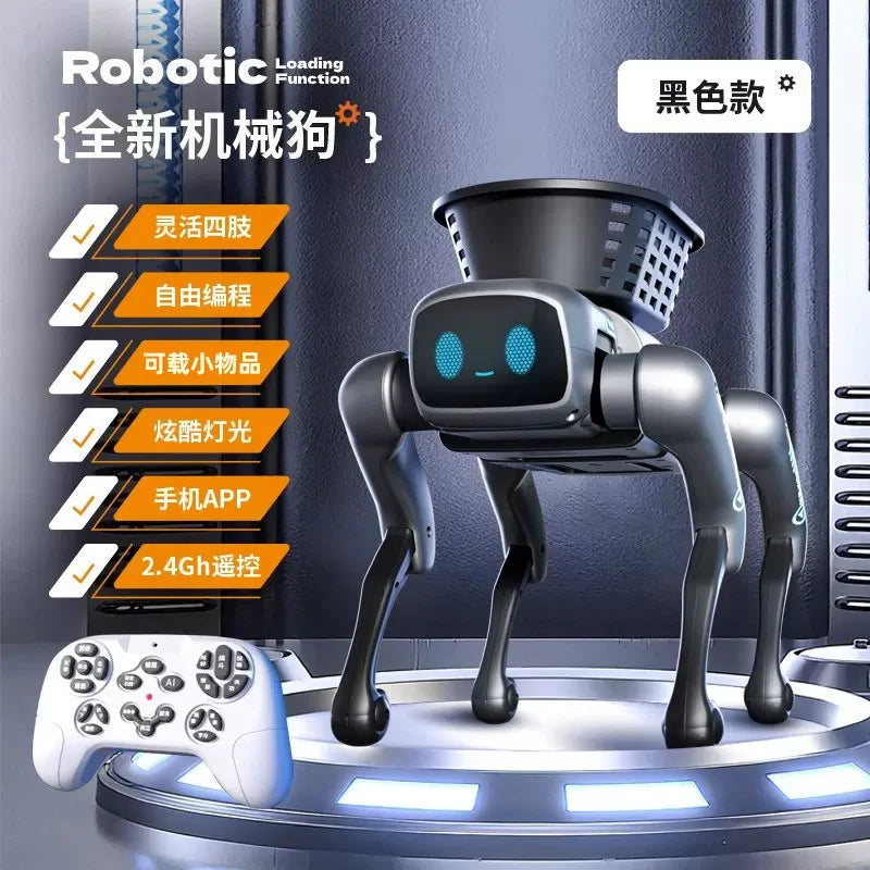 Perro robot inteligente con IA 2026, juguete teledirigido programable con cesta de carga, regalo de cumpleaños y festividades para niños