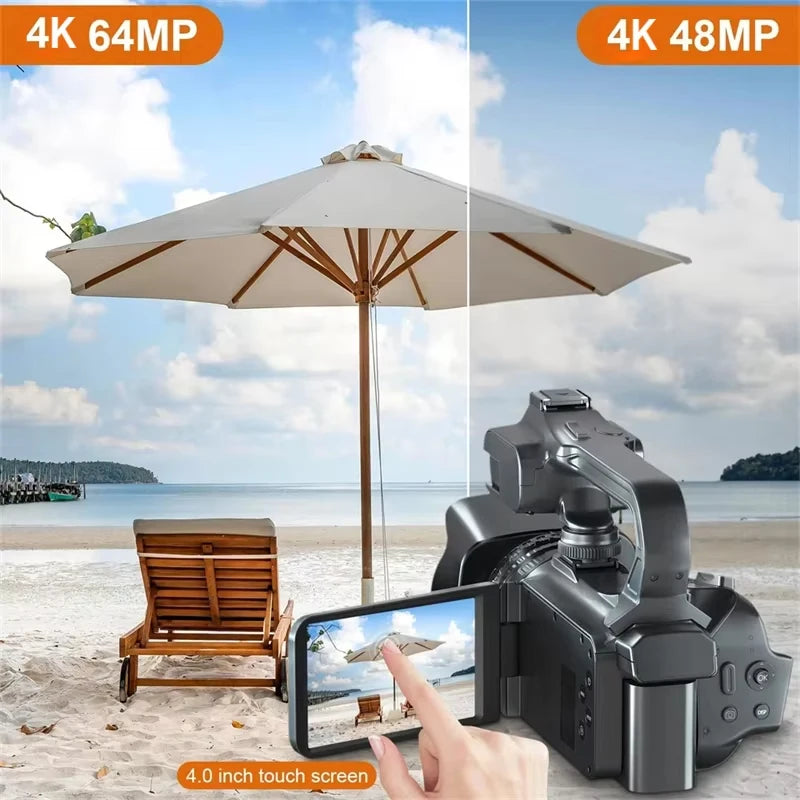 Cámara de vídeo profesional 4K para fotografía, Zoom Digital 18X, cámara Vlogging de visión nocturna, videocámara web WiFi de 64MP