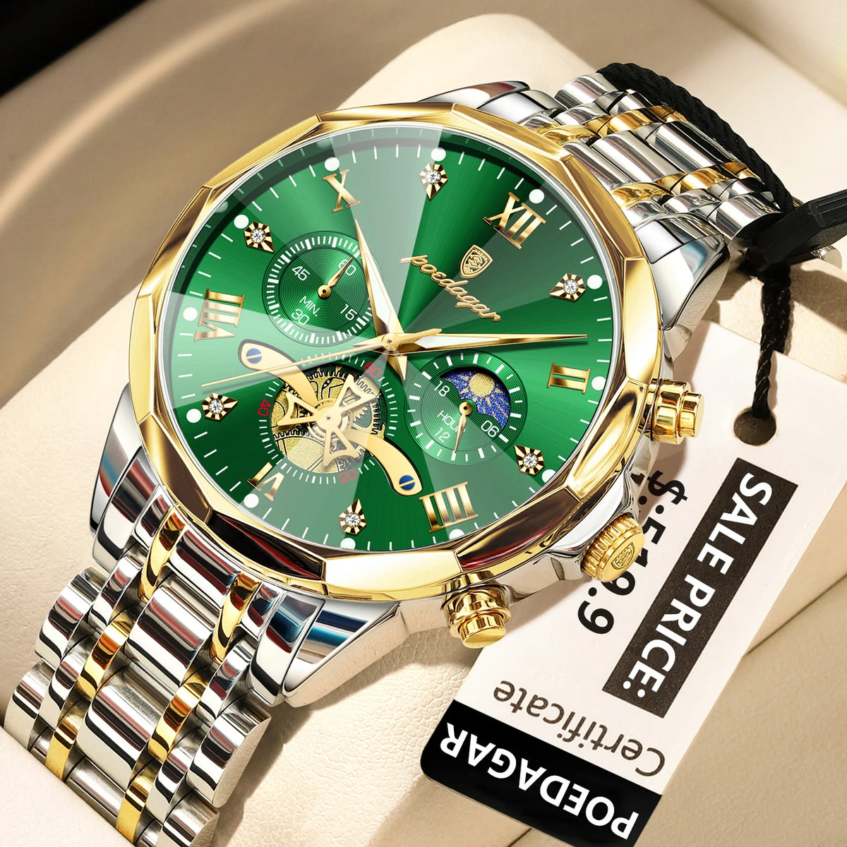 POEDAGAR Reloj de Lujo para Hombre, Reloj de Pulsera Cronógrafo Luminoso Impermeable Original Superior, de Acero Inoxidable, Relojes de Cuarzo para Hombre, Reloj