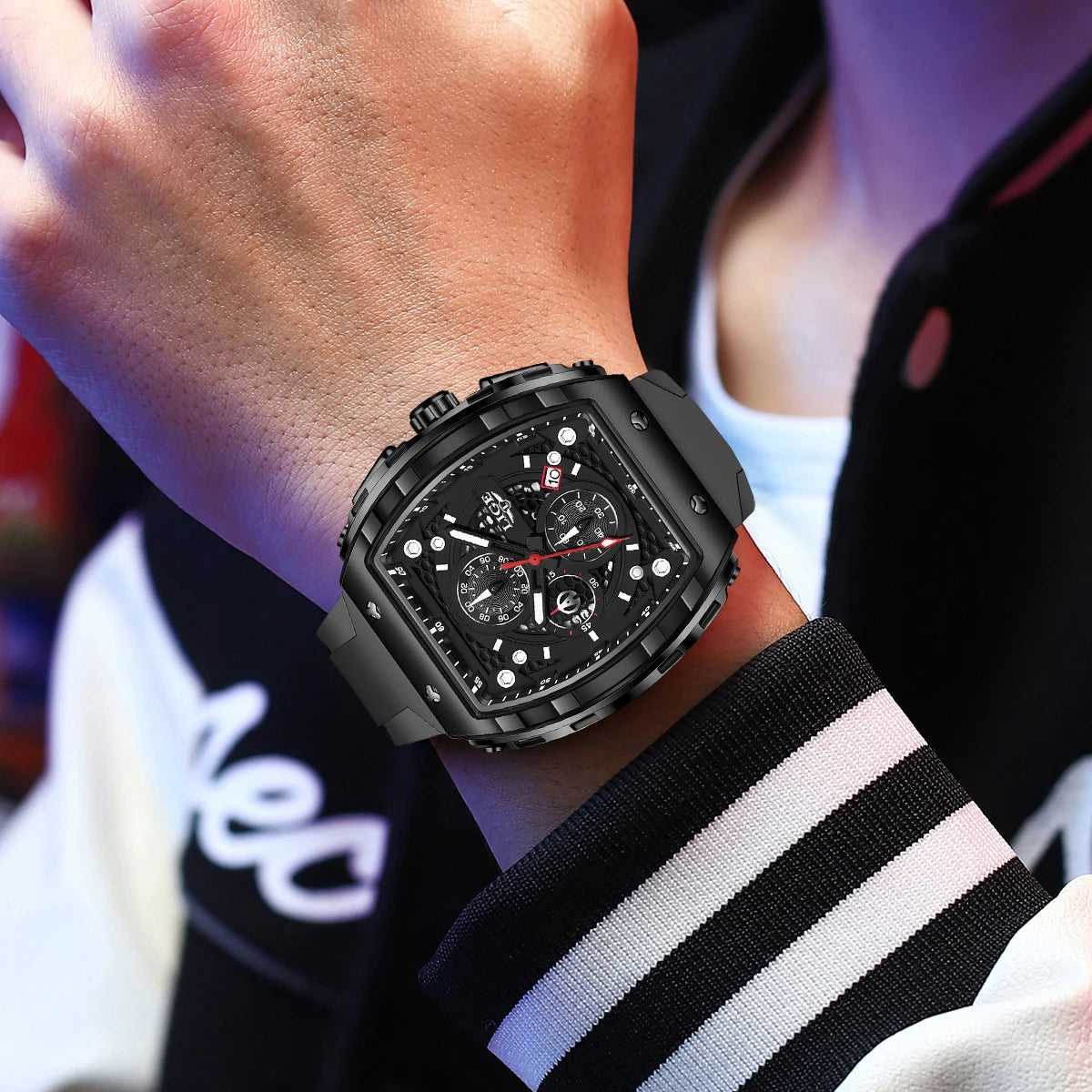 Reloj de cuarzo para hombre LIGE, cuadrado, de lujo, de marca reconocida, estilo deportivo casual, resistente al agua 50M, con fecha automática, reloj militar de pulsera