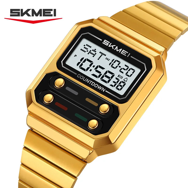 Reloj digital electrónico retro deportivo SKMEI 2448 de lujo con alarma para mujer, cronógrafo resistente al agua, reloj de pulsera para hombre