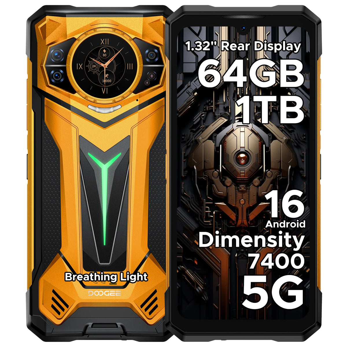 Smartphone resistente DOOGEE S200 Ultra 5G, Dimensity 7400, 64 GB de RAM (12+52) 1 TB de ROM, pantalla de 6,72'' a 120 Hz, batería de 11000 mAh, 66 W, NFC, Android 16