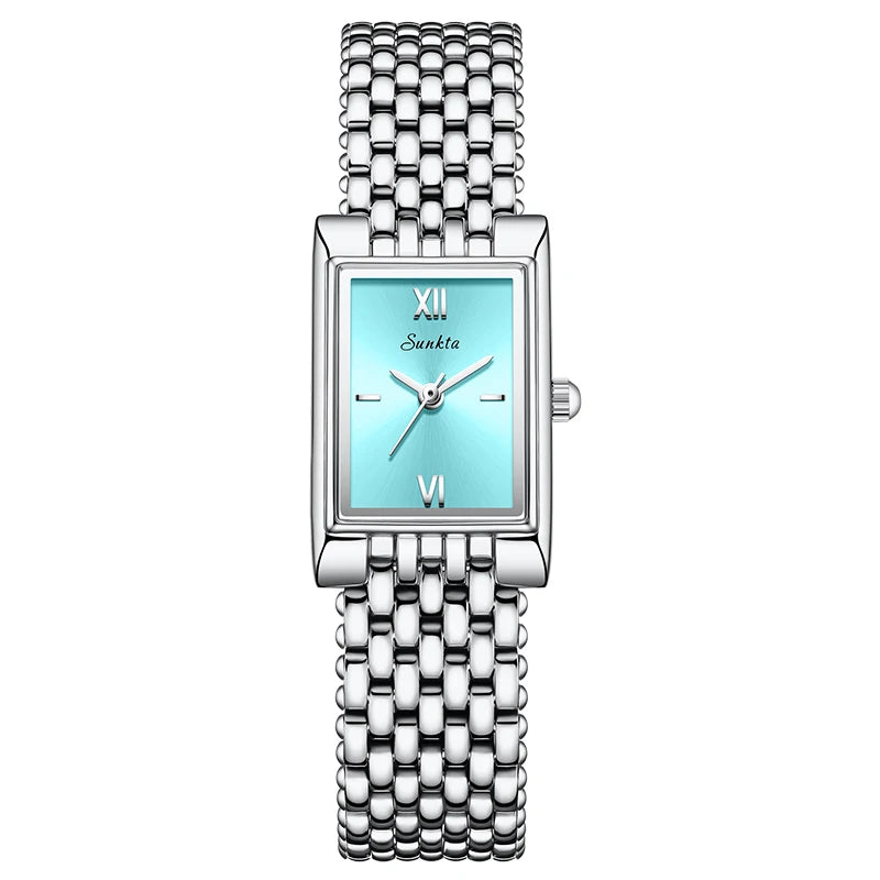 Reloj de cuarzo LIGE de moda de lujo para mujer, correa de acero inoxidable, reloj cuadrado impermeable para mujer, reloj casual de negocios