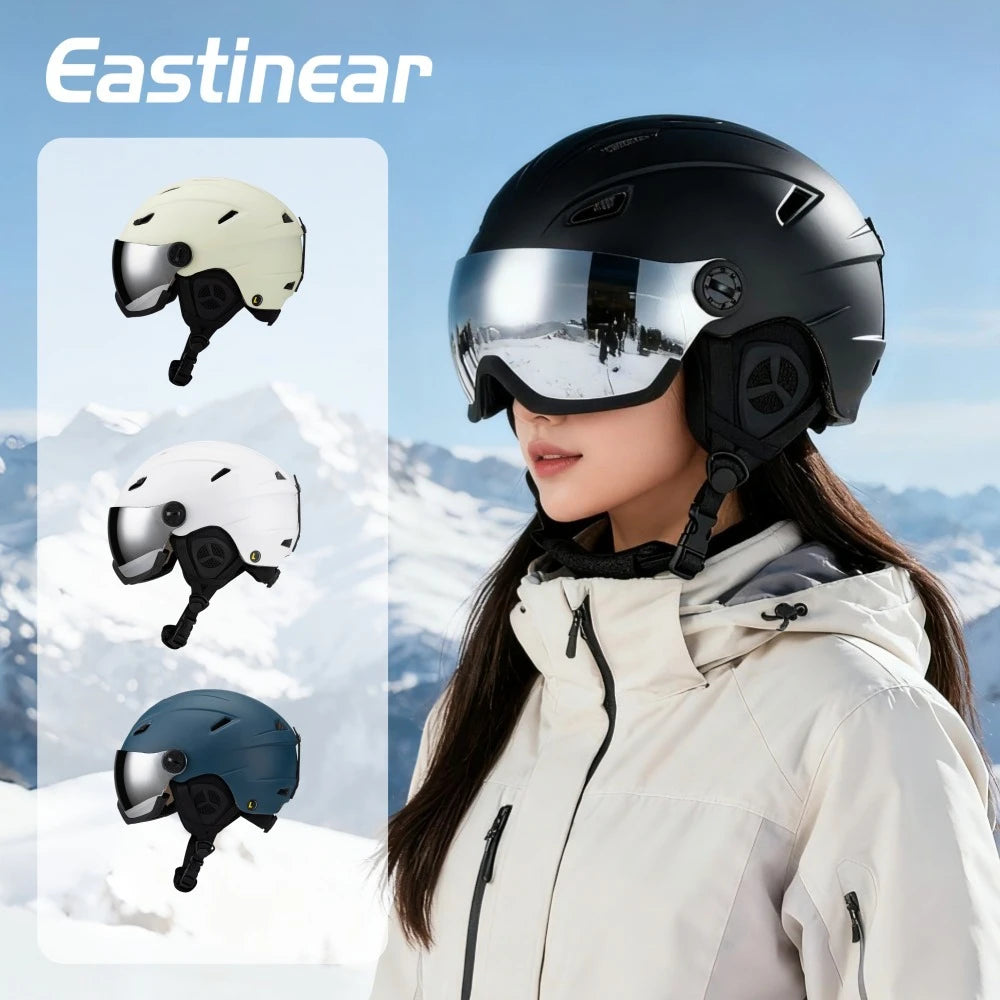 Eastinear Casco Esquí Gafas de nieve en un Casco de seguridad hombres y mujeres Esquí Snowboard Casco deportivo para adultos y niños