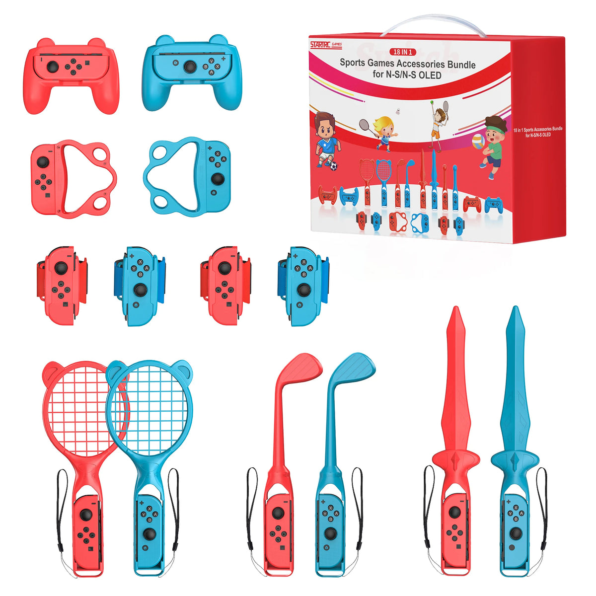 Hellodigi-Juego de interruptor 18 en 1 para Nintendo Switch/juegos OLED, deporte somatosensorial, raqueta de tenis, pulsera de baile, espadas