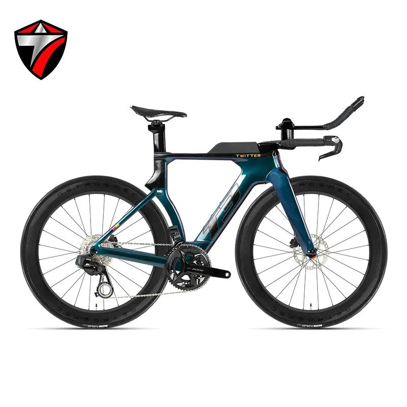 Bicicleta de carretera TWITTER T3 TT Racing de fibra de carbono, con cambio electrónico inalámbrico WheelTop TX-TT7110-2*12S y frenos de disco hidráulicos