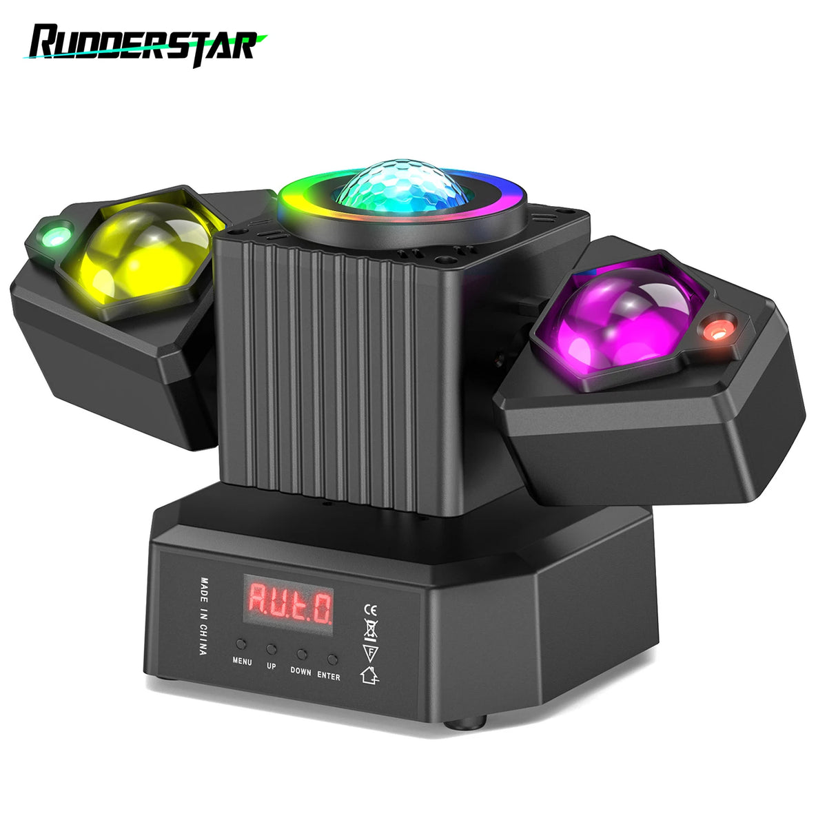 Proyector de efectos de iluminación LED RGBW 4 en 1 de 65 W con dos brazos y control remoto para DJ, fiestas, conciertos, bodas y teatro