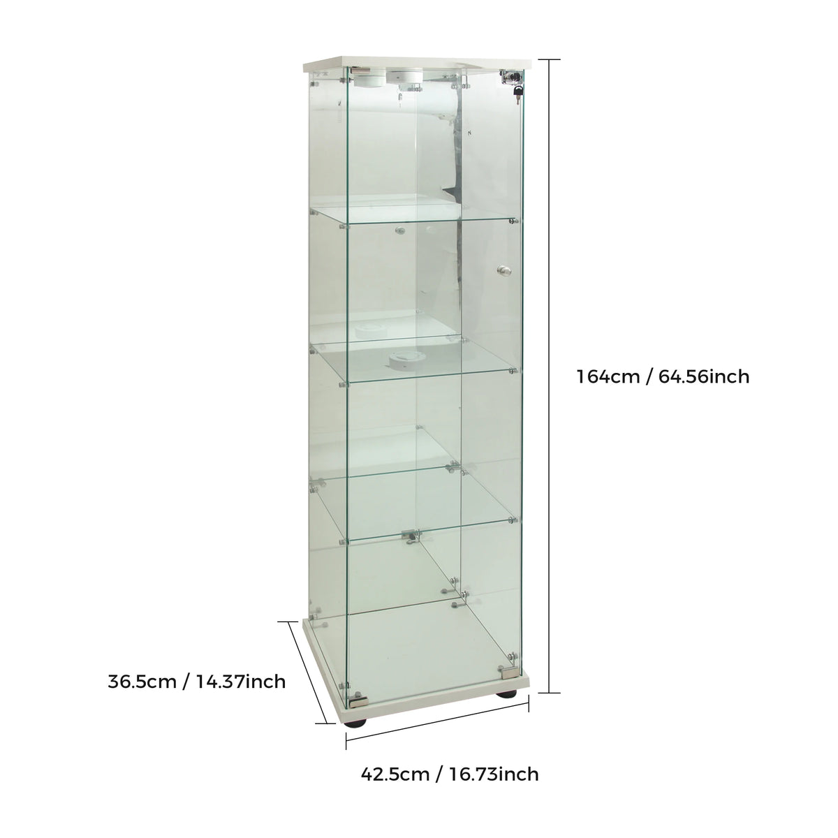 Vitrina de cristal de 4 niveles Fangange con iluminación LED, vidrio templado, cerradura, respaldo de espejo, mueble expositor de suelo para coleccionables, figuras y vino, color negro/blanco