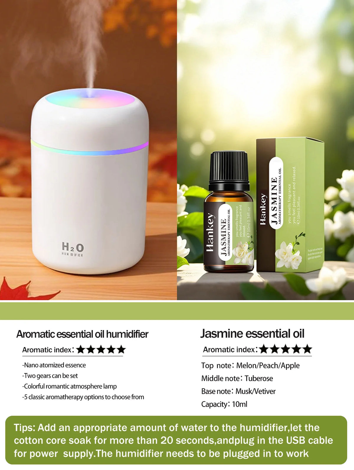 Difusor de aromaterapia de 300ml, humidificador, purificador de aire, uso doméstico en el coche, aceite esencial de aromaterapia con luz de siete colores