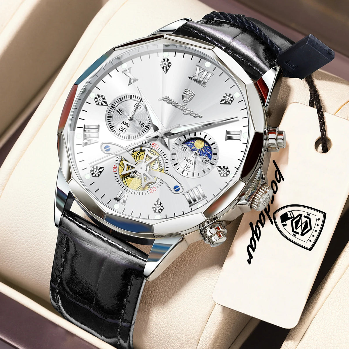 Reloj de cuarzo para hombre POEDAGAR, de lujo, cronógrafo, resistente al agua, luminoso, estilo militar, de piel, para negocios