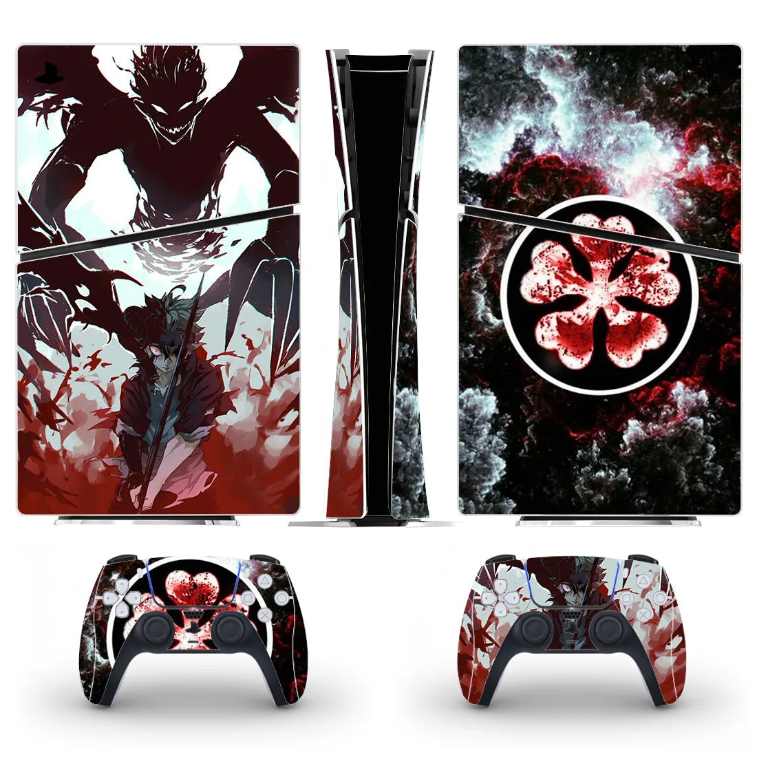 Adhesivo de vinilo para consola PS5 Slim Pro y 2 mandos, diseño de Asta de Anime, para versión con disco y digital
