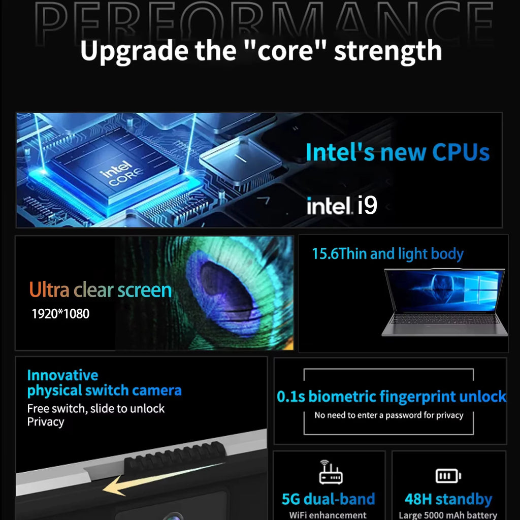 new Gaming 15.6" i9 Laptop Computer Intel Core i9 10980HK/9900 Windows 11 Pro 16GB 1TB Laptops Office Computer Fingerprint Unlock backlit keyboard Notebook PC
