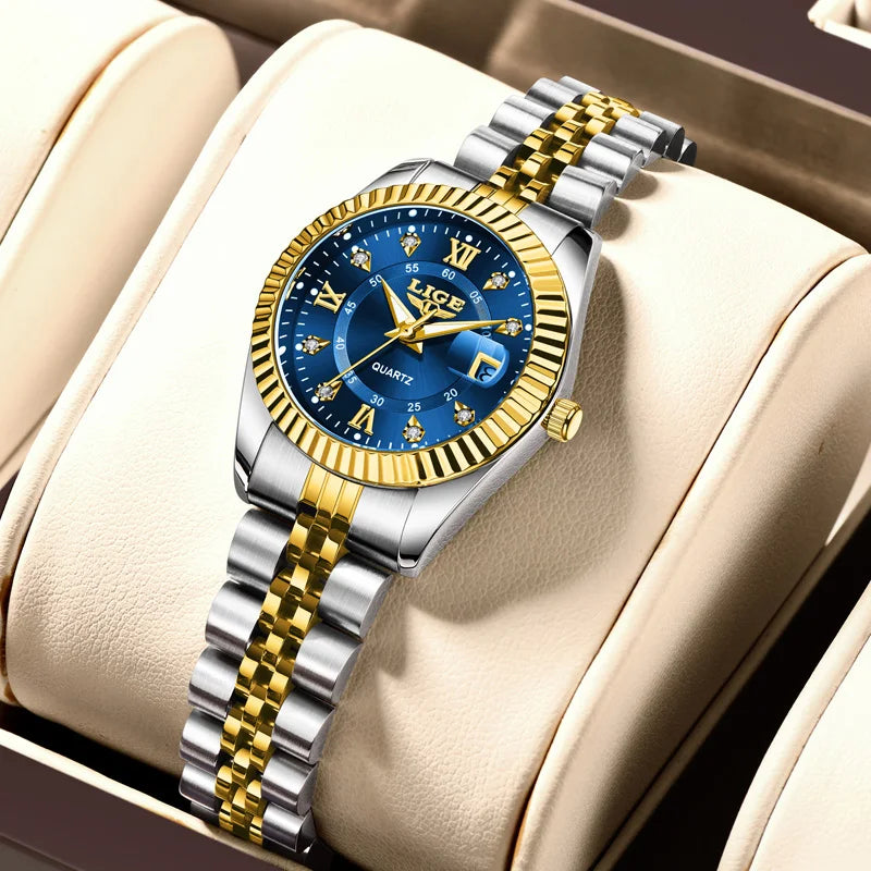 Reloj de pulsera LIGE de moda para mujer, resistente al agua, luminoso, con fecha, elegante reloj de cuarzo de acero inoxidable para mujer