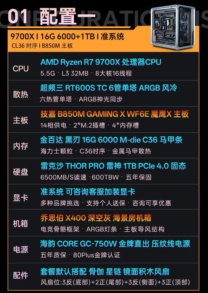 Computadora de escritorio de alta gama 7800/9800X3D/9950x3D sin tarjeta gráfica, máquina ensamblada para juegos de deportes electrónicos
