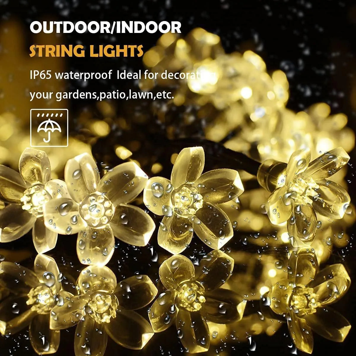 Guirnalda de luces LED solares para exteriores, flores de cerezo, 8 modos de iluminación, lámpara solar para camping, bodas y decoración navideña