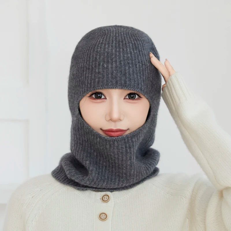 Gorro 100% Cachemira para Mujer, Pasamontañas Tejido, Calentador de Cuello, Máscara Facial, Gorro de una Pieza para Hombre, Envoltura para la Cabeza a Prueba de Frío para Ciclismo