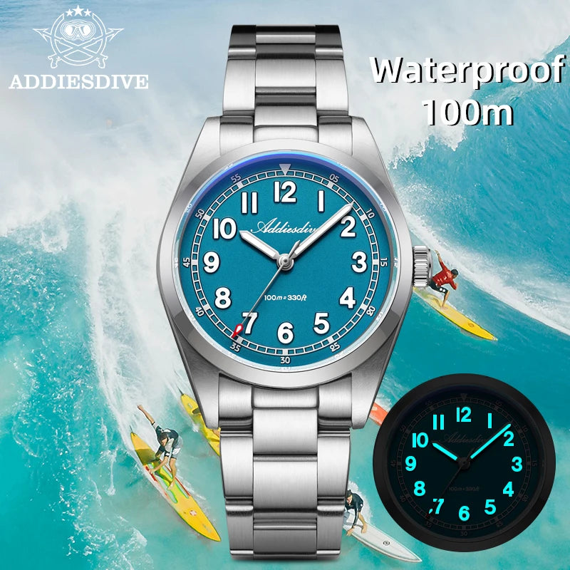 Reloj de pulsera de cuarzo de lujo ADDIESDIVE, resistente al agua, luminoso BGW9, reloj para hombre con cristal de zafiro, estilo casual, modelo AD2521 de acero inoxidable