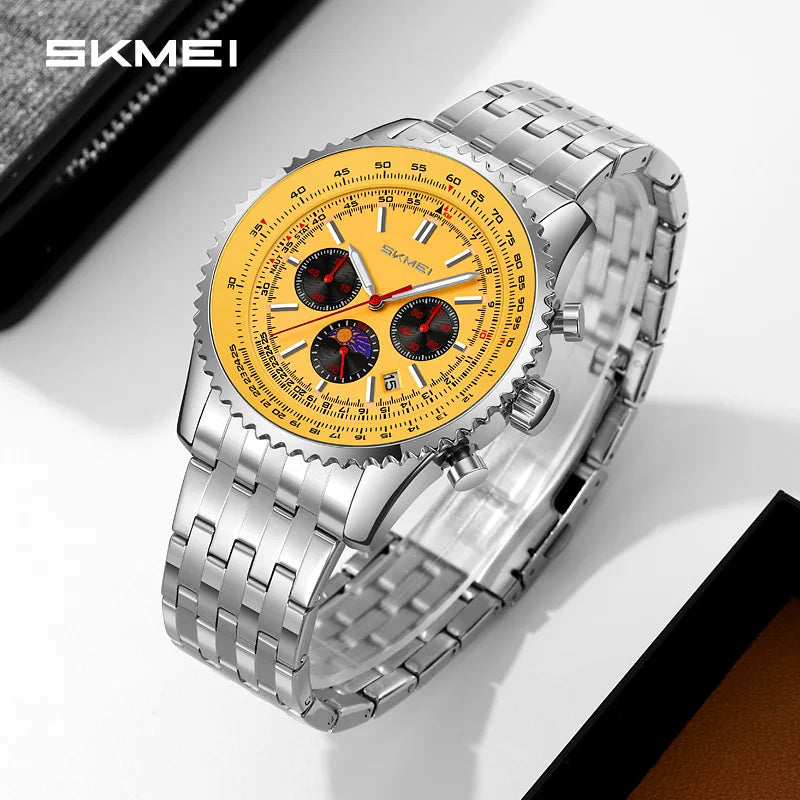 SKMEI 9348 Exquisite Brand Luxury Watch Men's Moon Phase Waterproof Chronograph Business Men's Quartz Watch Régios Masculino